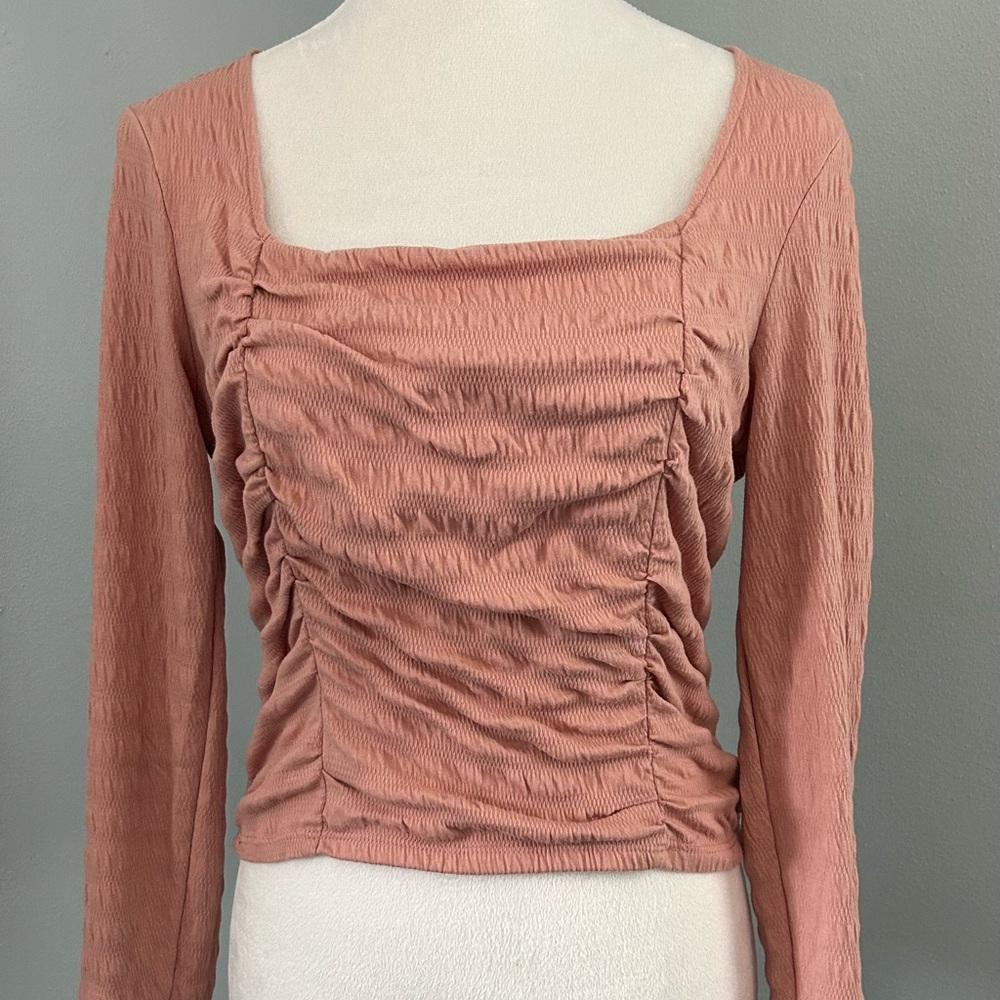 Lush Ruched Square Neck Blouse -‎ Dusty Rose